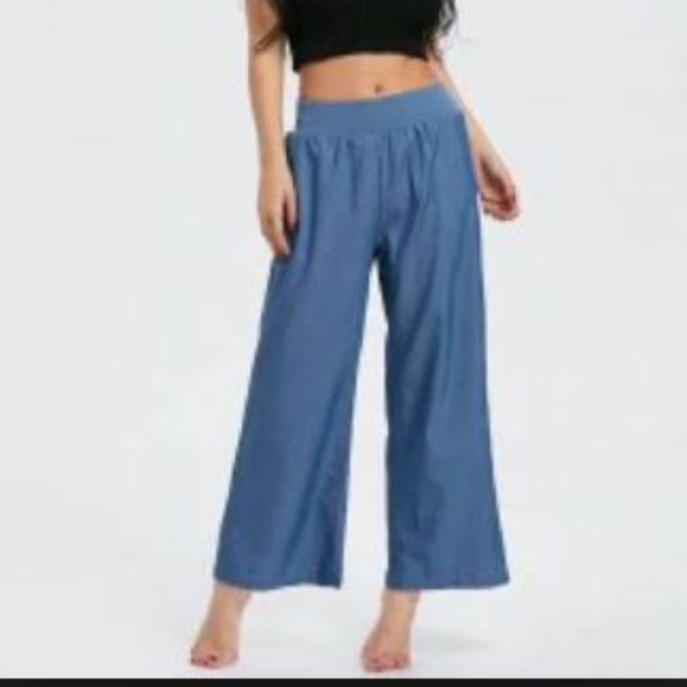 Women Elastic Waist Wide Leg foDenim